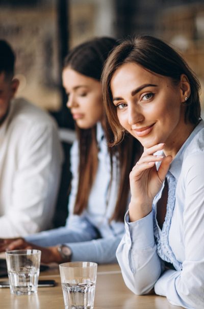 Group of people working out business plan in an office